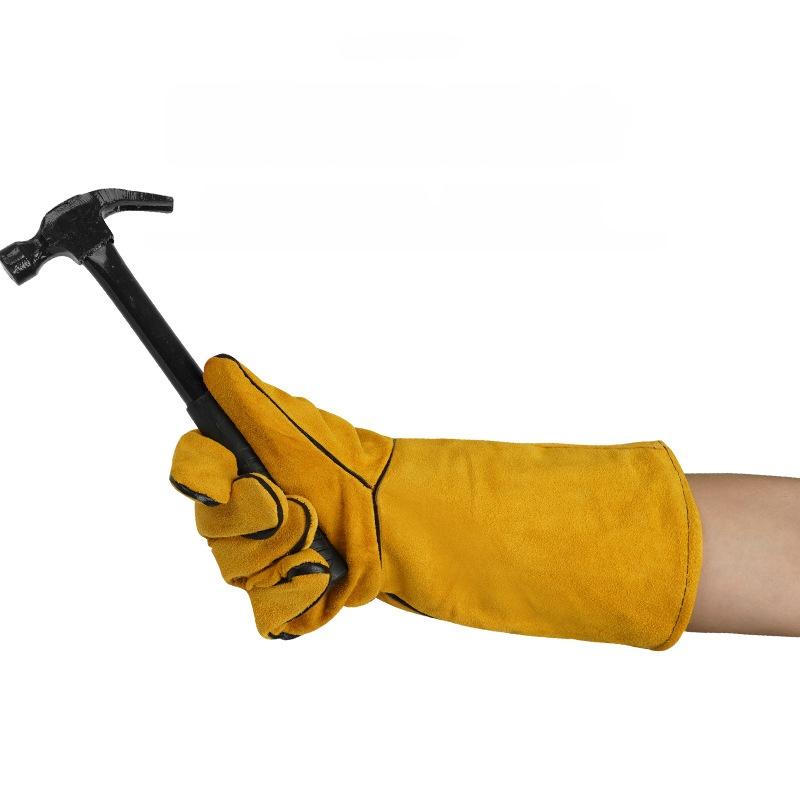 1 Paar 40 cm Sicherheits-Arbeits-Handschuhe Schweißhandschuhe Hitzebeständig Schnittfest Isoliert Individuelles Design Schweißlederhandschuhe