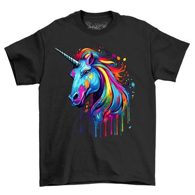Eenhoorn 2 Verf Druppel Design t-shirt - Grappig en Majestueus! Kleurrijk eenhoofd,