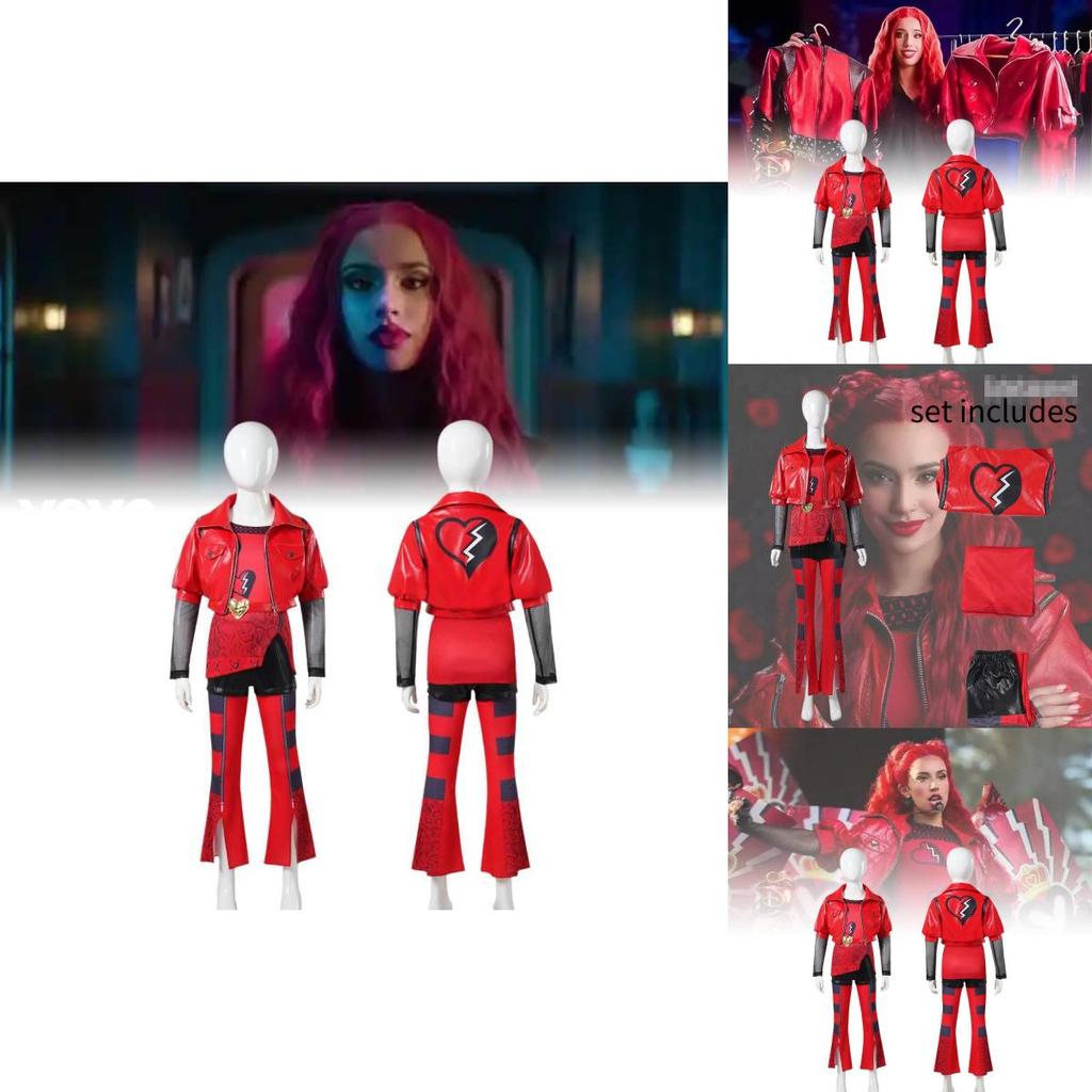 Enchanting Descendants Four Red Queen Cosplay Costume Set For Kids In Vibrant Colors