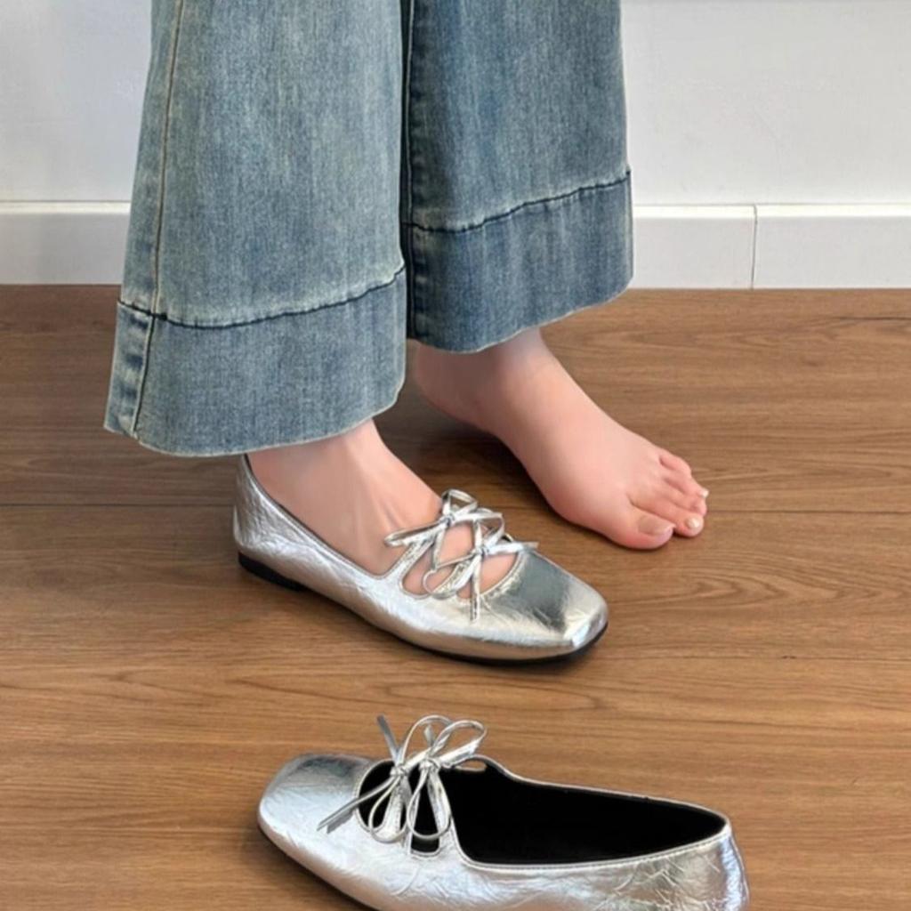 2025 spring and summer new lace-up bow Mary Jane women's shoes French fashion versatile late evening wind light mouth single shoes