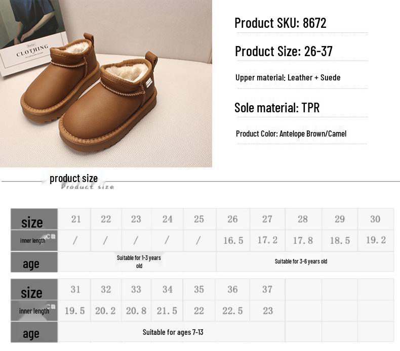 Echte Leder Kinder Winter Schneestiefel - Jungen & Mädchen Dicke Warme Baumwolle Kurze Stiefel 2025