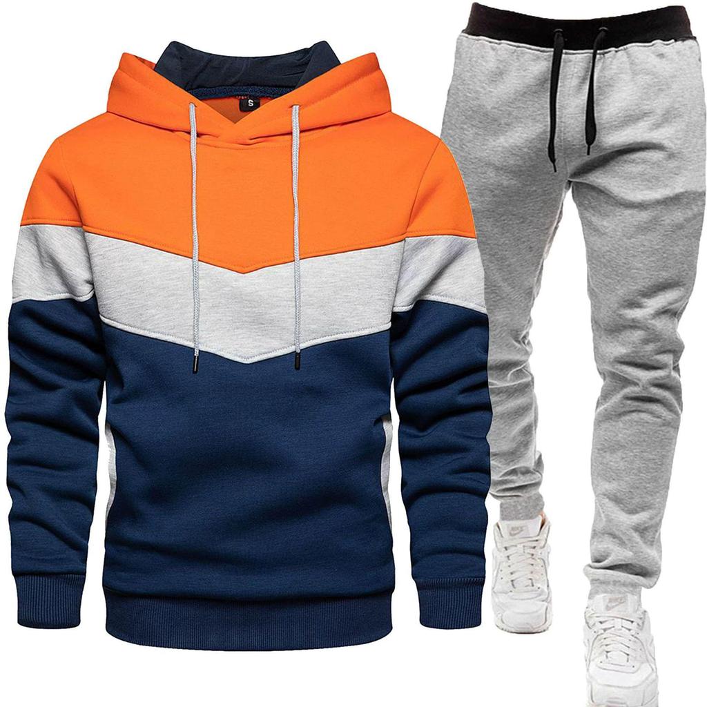 Men's Winter/Autumn Color Block Hoodie & Sweatpants Set