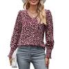 Loose Printed Long Sleeve V-neck Chiffon Shirt for Women