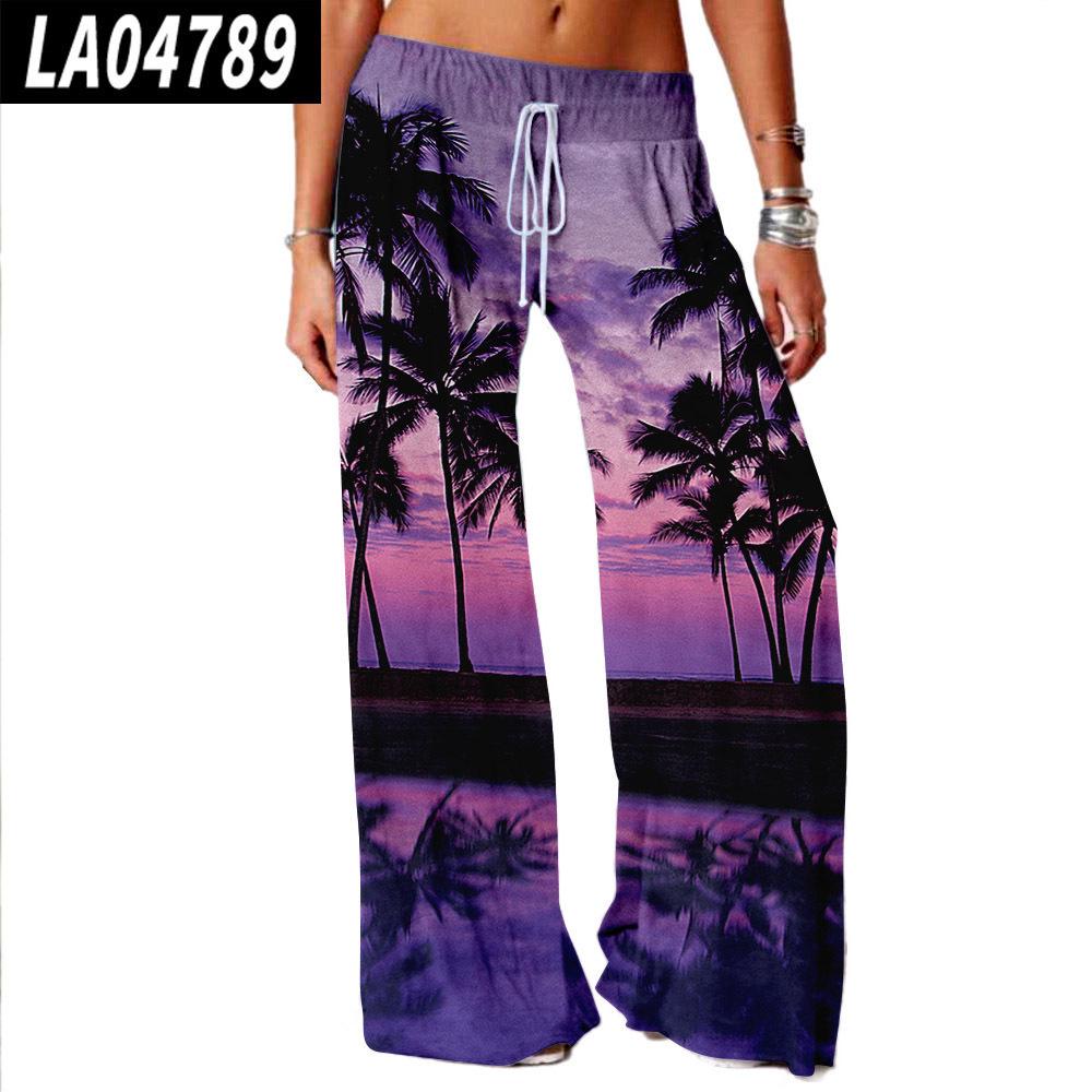 2021 Plus Size European & American Sunset Print Casual Wide-Leg Pants 4XL