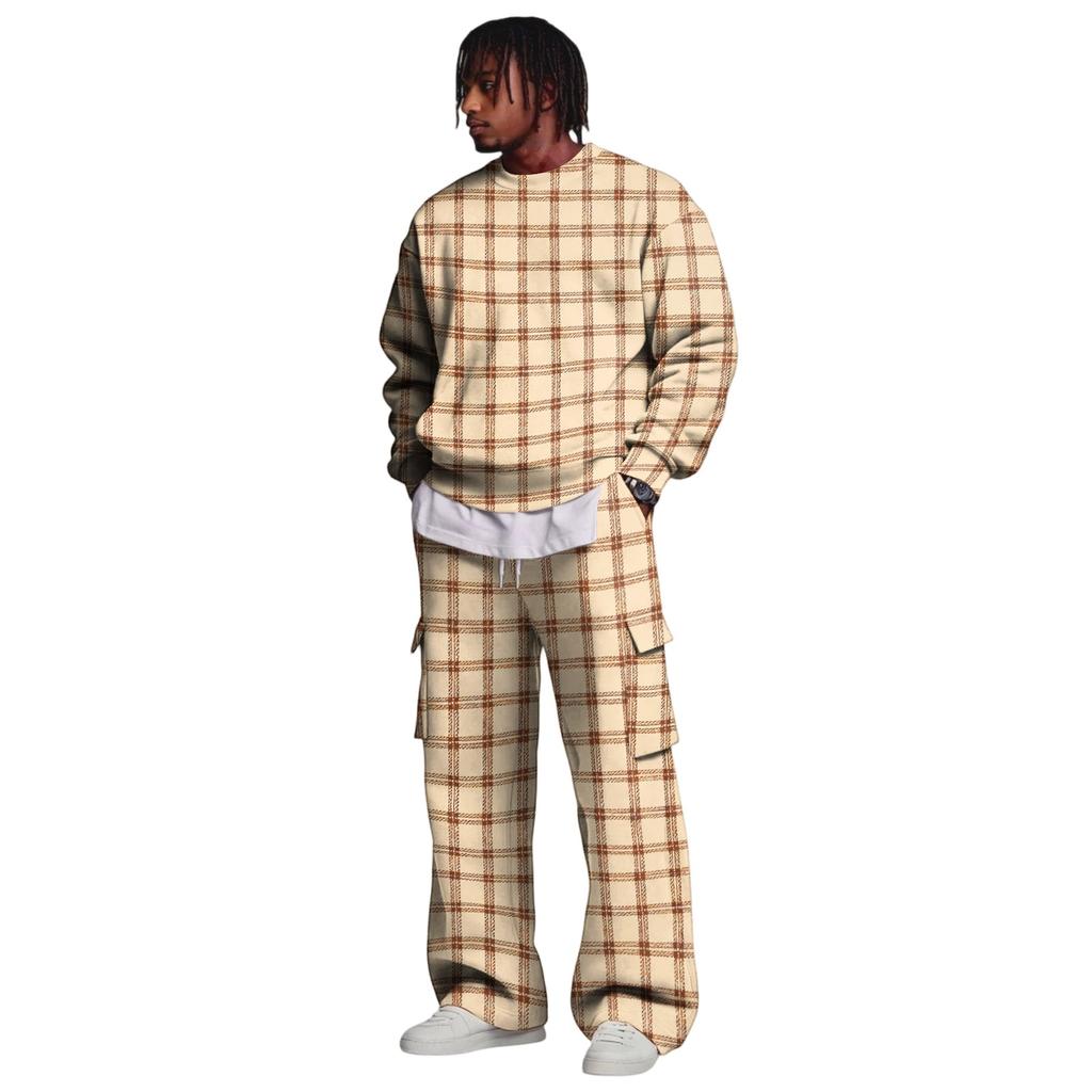Men's Layer Sweatshirt and Cargo Pants Set with Elastic Waistband