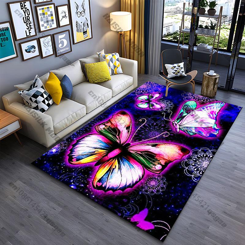 Lebendige Schmetterlinge strahlende kosmische Schönheit Teppich Yoga Wohnzimmer Zimmerdekoration Kinder Krabbeldecke Fußmatte Bereichsteppich