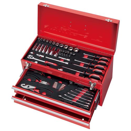 E-Value Maintenance Tool Set, 80 Tools + Tool Chest, Red EVA Matte Tray Specifications, Compatible with Various Maintenance Works, Motorcycles, Automo