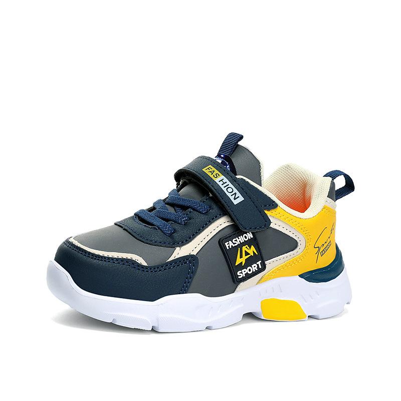 Boys' Sports Shoes Spring and Autumn Children's Primary School Students' Shoes Waterproof Casual Soft-soled Shoes Leather Upper Medium and Large Runn
