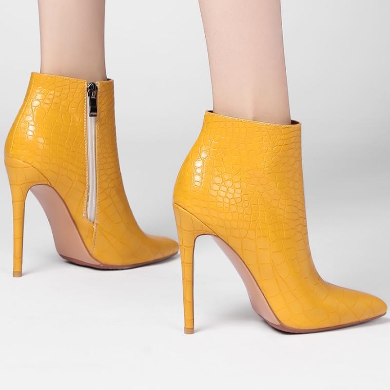 Western Women's Ankle Boots New 2025 Autumn Thin High Heels Cowboy Cowgirls Boot Black Yellow Party Dance Shoes Large Size 45
