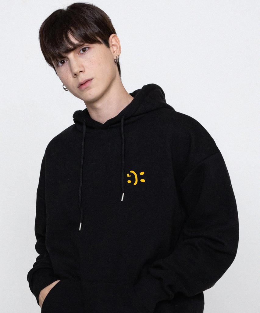 [Unisex] Small Double Drawing Smile Hoodie_Black