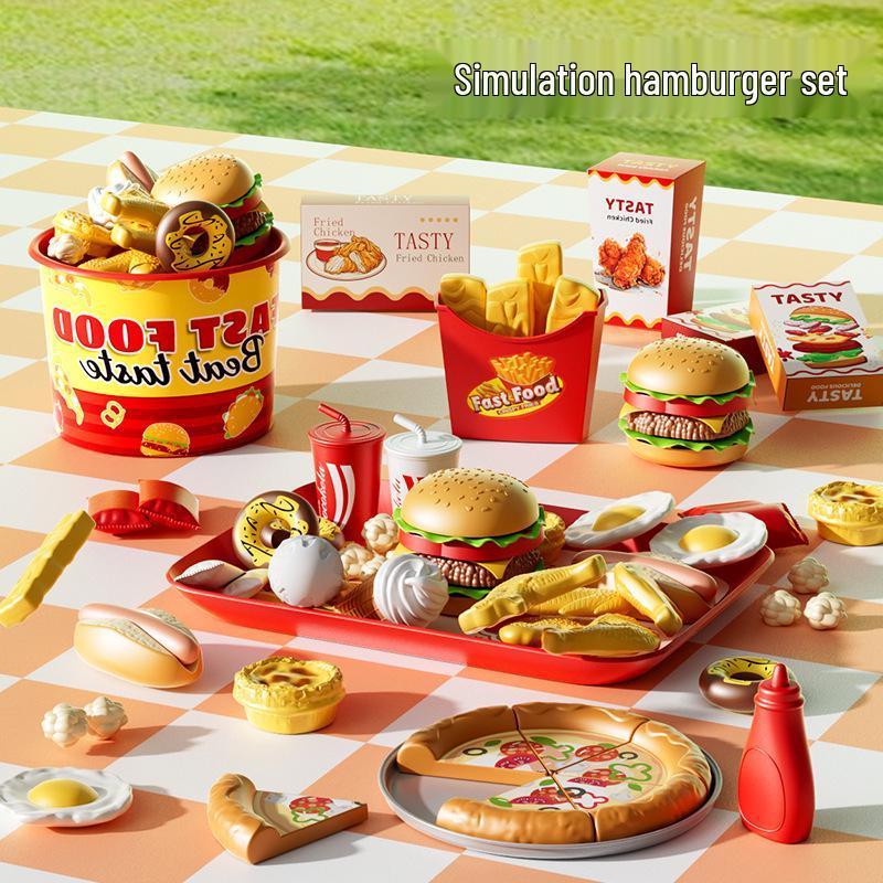 Children's Burger Kitchen Playset: Educational Role-Playing Toys with Hamburger, Fries, and More.