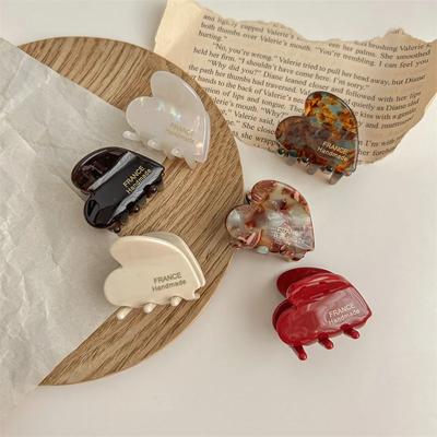 French Small Hairclaw Acetate Hair Crabs for Girls Cute Heart Shaped Hairclips Children Women Hair Accessories