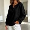 Women's V-Neck Button Pullover Sweatshirt Loose Fit Long Sleeve Casual Top