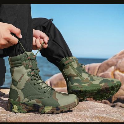 Bottes de Combat Montantes Camouflage pour Homme: Bottes de randonnée désertiques antidérapantes, anti-collision et résistantes à l'usure