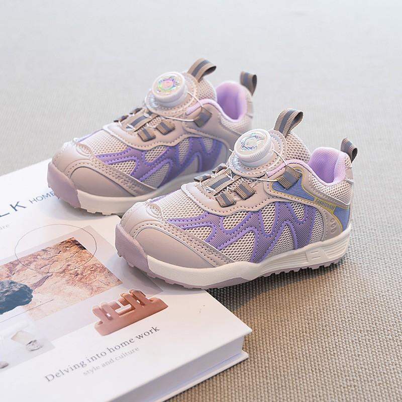 Kids Breathable Mesh Sneakers With Rotary Buckle Soft Rubber Sole Non-Slip Casual Shoes Boys Girls