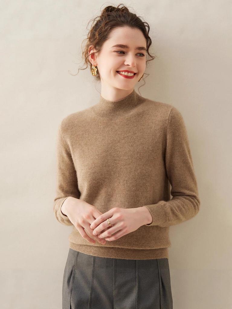 Women's Cashmere Half-High Neck Loose Knit Shirt - Soft Warm Style for Autumn/Winter