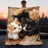 1pc Kitten Roses Outdoor Flannel Blanket , Machine Washable Perfect Gift for Birthday , Holiday Travel Accessory , Durable Material