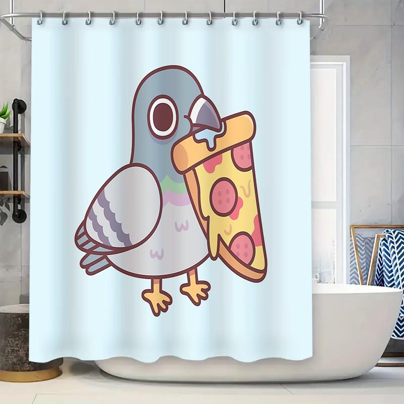 

Cute Bird Pizza Shower Curtain Farmhouse Bathroom Decor Funny Animal Pattern Waterproof Fabric Washable Home Textile W60H190(CM)-1 Pcs