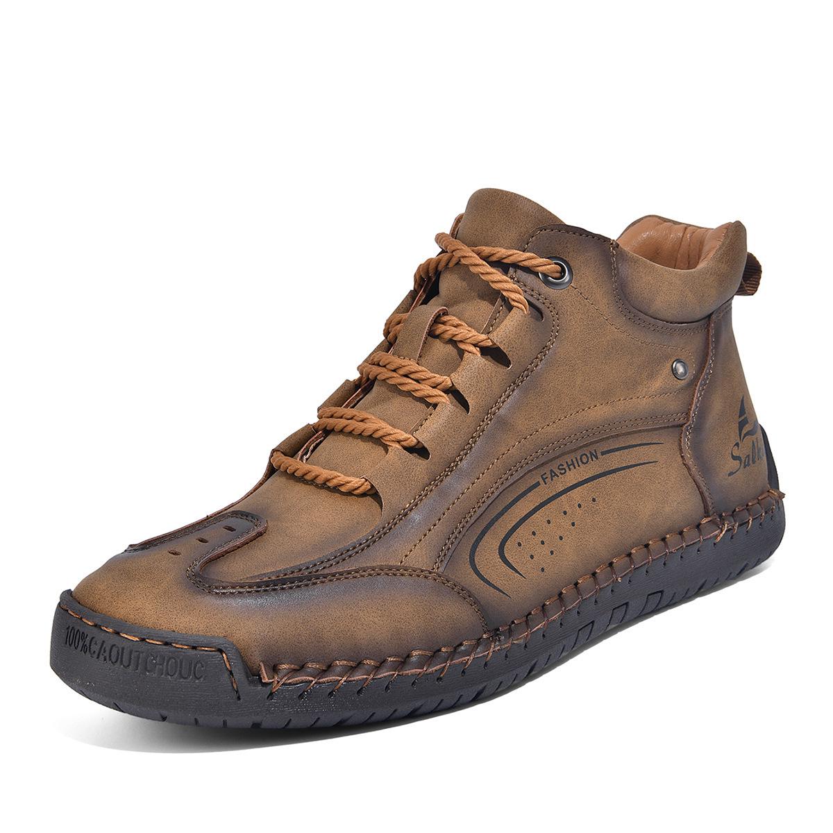 Men s Outdoor Leather Martin Boots - Hand-Stitched, Mid-Top, Large Size 44