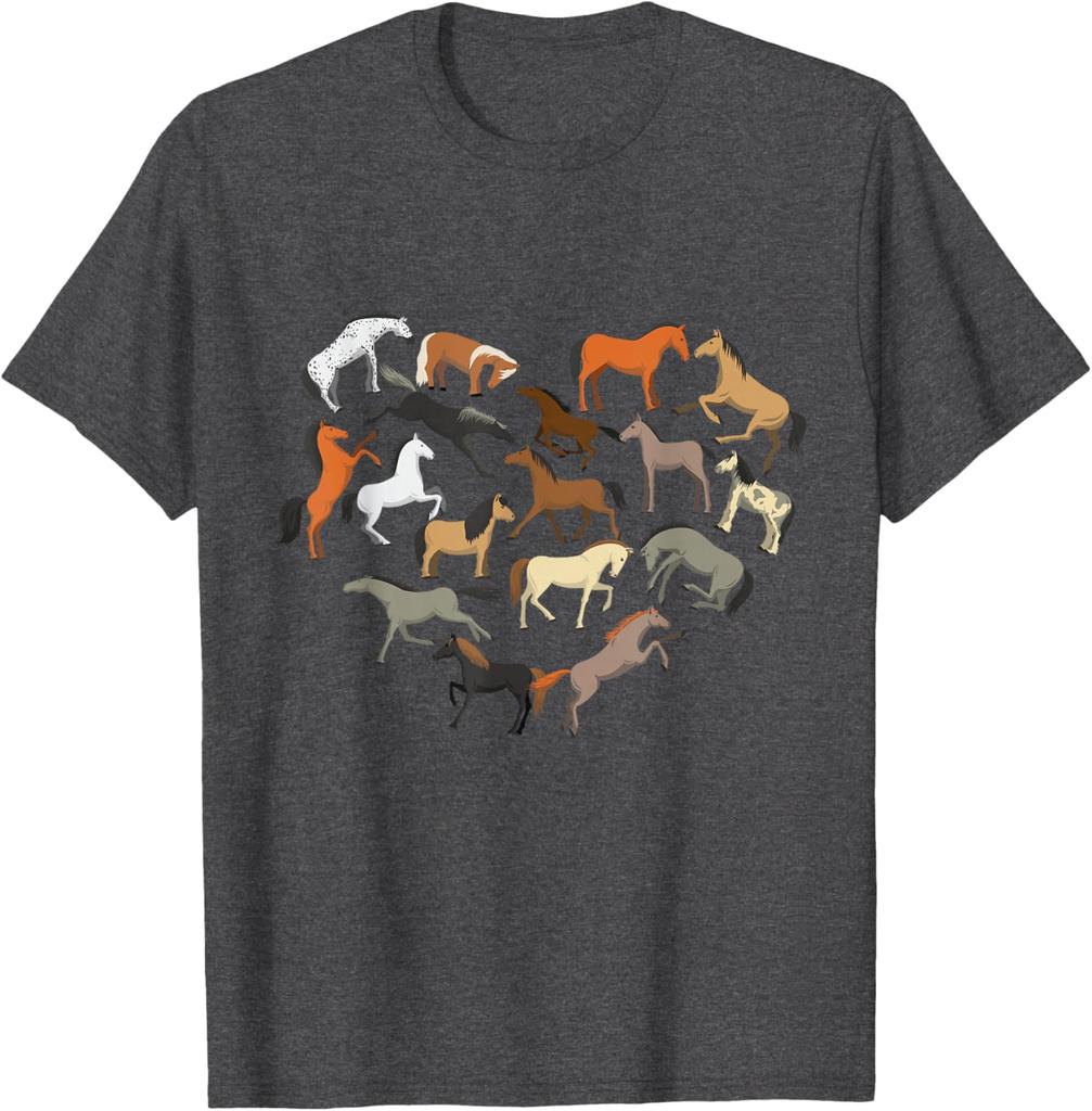 Horse Heart Collage Graphic Tee Horse Lover Farm Rider Casual Short Sleeve T-Shirt Men Women