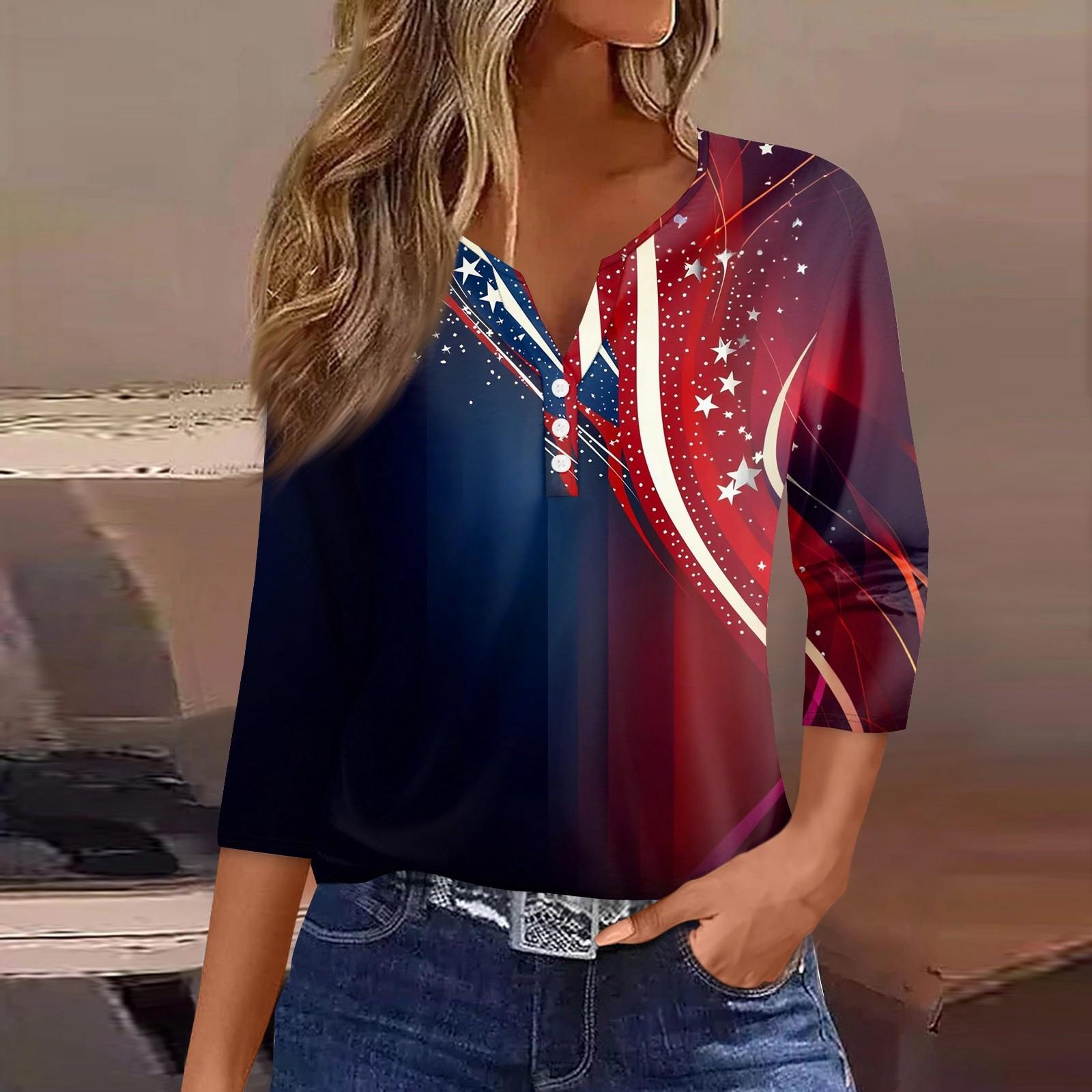 

Жен. Футболка С принтом Пуговицы Рукав 3/4 Повседневные Выходные Мода Классический Классический V-образный вырез Обычный Верх XXL