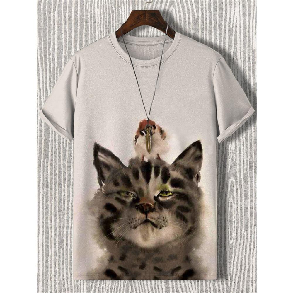 Japanese Style Samurai Cat Graphic T Shirt For Men Causal 3D Printed O Neck Short Sleeve Tees Outdoor Oversize Men Clothing Tops