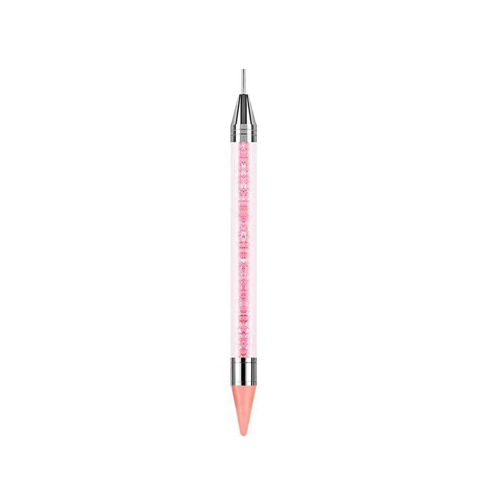 Double-Ended Rhinestone Picker and Dotting Pen with Adhesive Crystal Flower Tip розовый