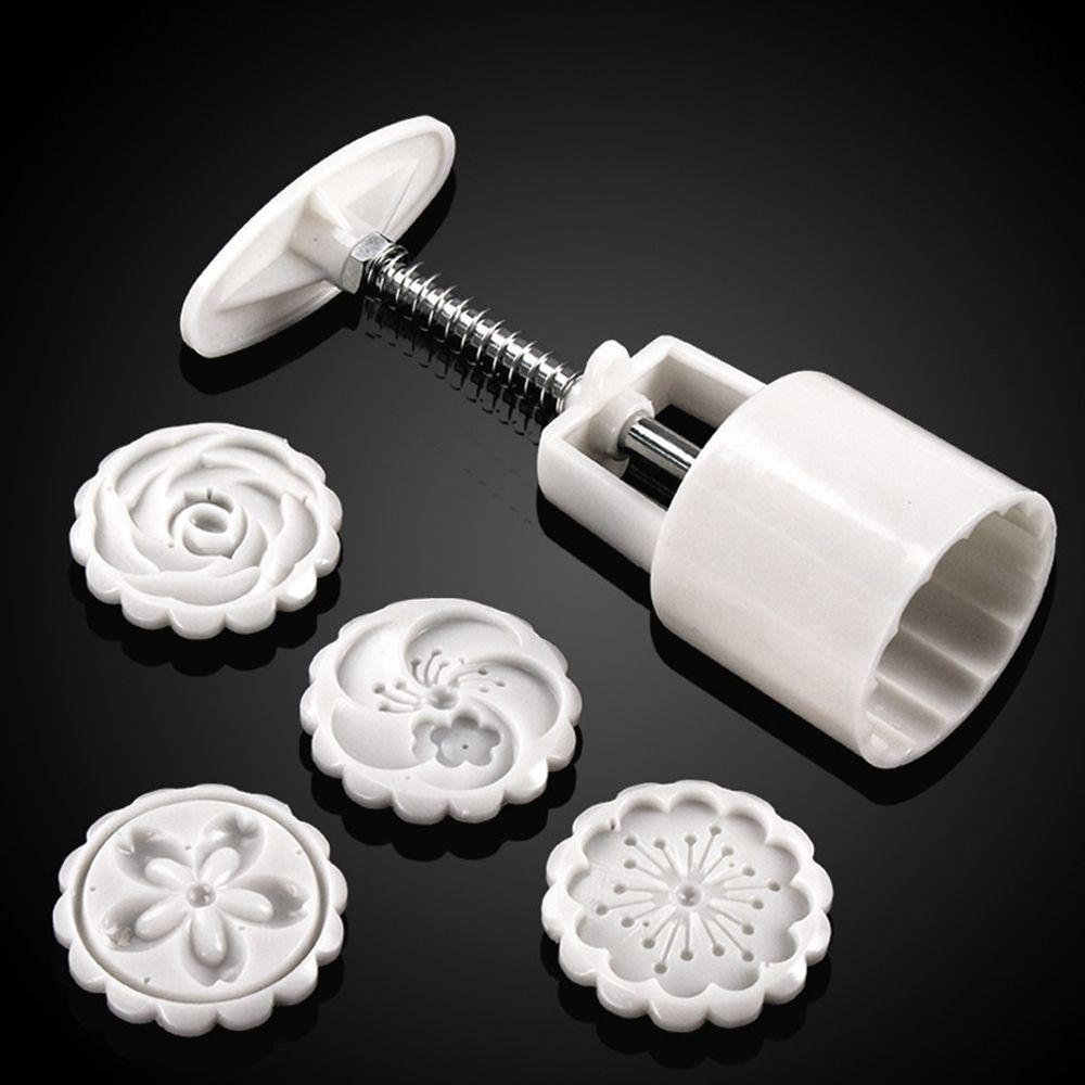 5Pcs/Set Flower Decor Mold 4 Stamps Pastry Hand Pressing Cookie MoonCake Cutter