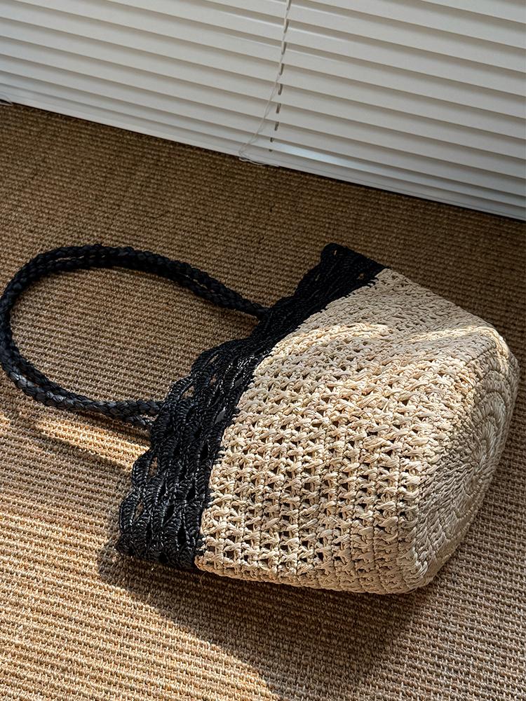 Fashion Lafite Straw Bucket Bag Hollow Rattan Women Handbags Summer Beach Shoulder Crossbody Bag Casual Lady Large Tote