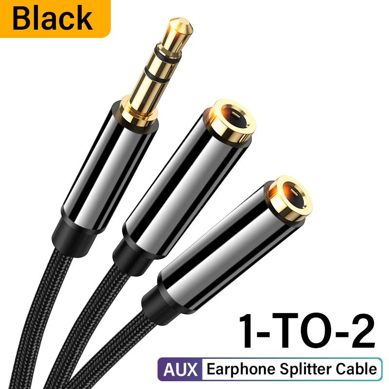 

Разветвительный кабель для наушников 3,5 мм, штекер на 2 гнезда 3,5 мм, удлинительный кабель AUX, адаптер для телефона, ноутбука, MP3-аудиоразветвительный кабель 22cm чёрный