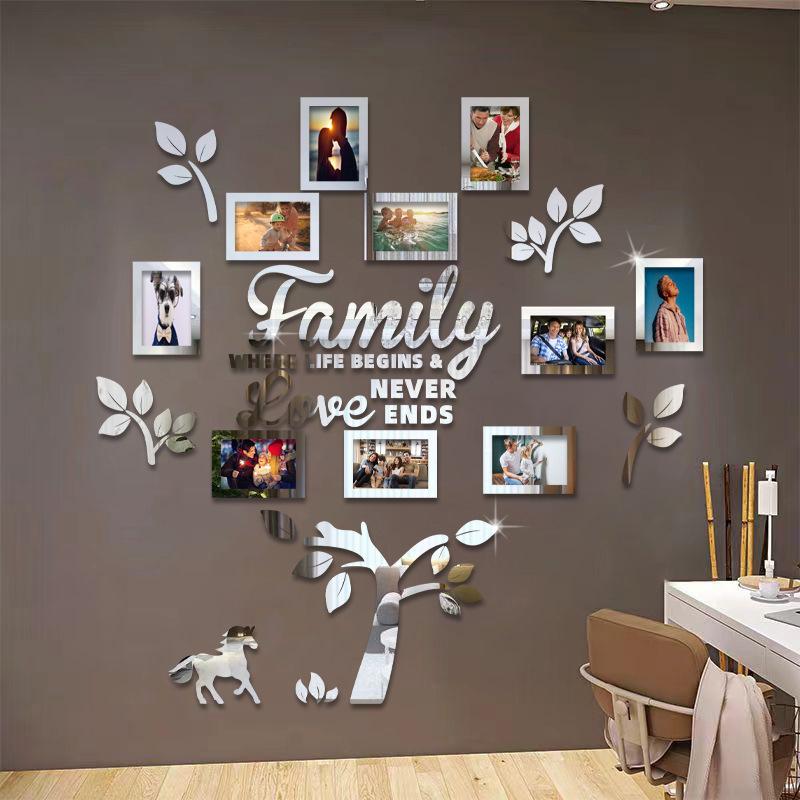 3D Tree & Pony Photo Frame Wall Sticker, Holds 10 6-inch Photos, Family Living Room Décor