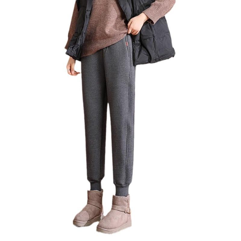 Women's Pure Cotton Plush Harem Sweatpants - Loose Cuffs, Slimming, Autumn/Winter 2024.