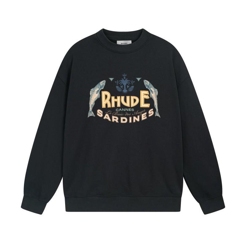 Rhude Vintage Letter Print Oversized Hoodie Men Women Casual Streetwear Sweatshirt
