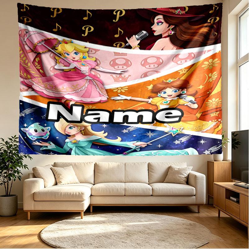 Custom Name Personalized Princess Peach Toadstool Print Tapestry, Wall Art Decor, Bedroom, Dorm, Apartment, LivingRoom, Party Backdrop, Gift for Birth