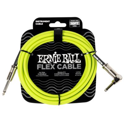 Genuine Ernie Ball 6465 Flex Instrument Green 10-foot Cable, 3.04m, S-L Shape,