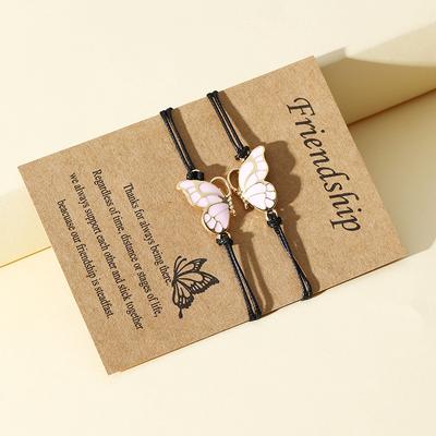 Butterfly Good Friend Wax Rope Weaving Friendship Holiday Card Bracelet Woman