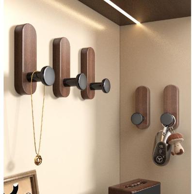 New Nordic Walnut No-Drill Solid Wood Hook for Coats & Kitchen