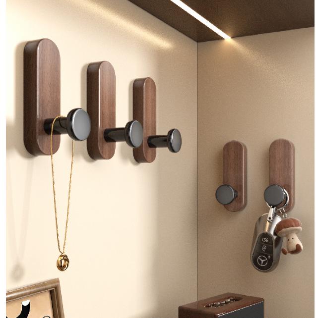 New Nordic Walnut No-Drill Solid Wood Hook for Coats & Kitchen