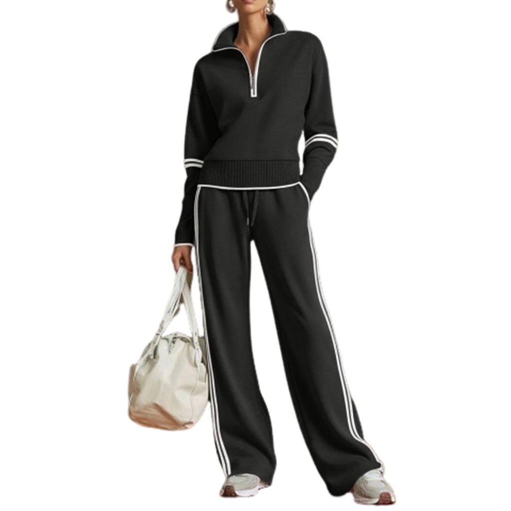 Women's Casual Long Sleeve Full Zip Track Suit Two Piece Set for Sports and Daily Wear