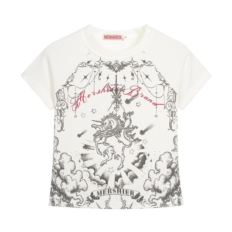 Summer New Products in Stock American Hottie Slim-fitting Printed Short-sleeved Women S белый