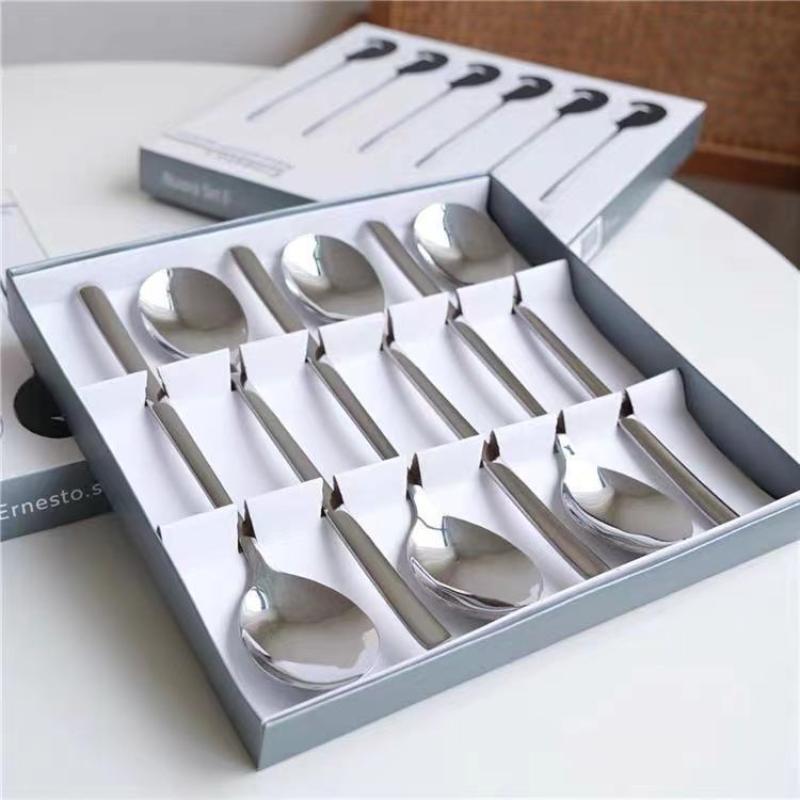 6Pcs Stainless Steel Coffee Spoon Ice Cream Dessert Tea Spoon Long Handle For Picnic Kitchen Supply Tableware Christmas Gift