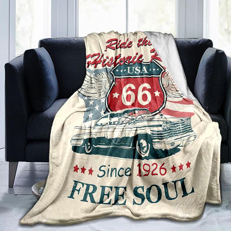 1Pz Coperta con motivo Highway 66, leggera per tutte le stagioni, per casa, ufficio, pisolino all'aperto, coperta multifunzionale