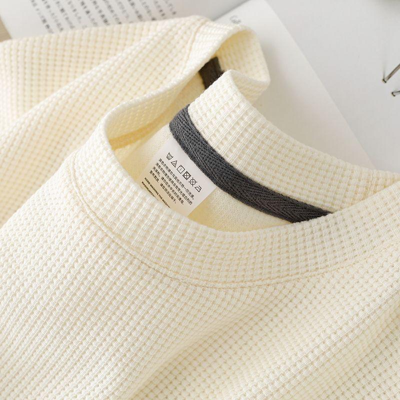 Waffle Round Neck Short Sleeved Men's Top Summer New Ice Silk Thin Style Solid Color Retro T-shirt