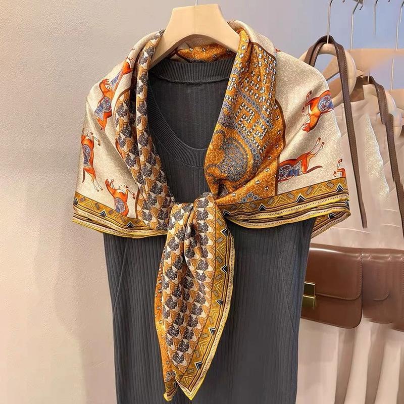 100% Mulberry Silk 110 Silk Satin Equestrian Quartet Large Square Scarf Women s Spring Summer Premium Shawl Silk Scarf Standard