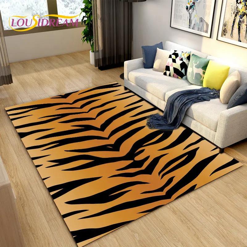 3D Stripe Tiger Print Pattern Area Rug Large,Carpet Rug for Living Room Bedroom Kitchen Doormat Decoration, Non-slip Floor Mat