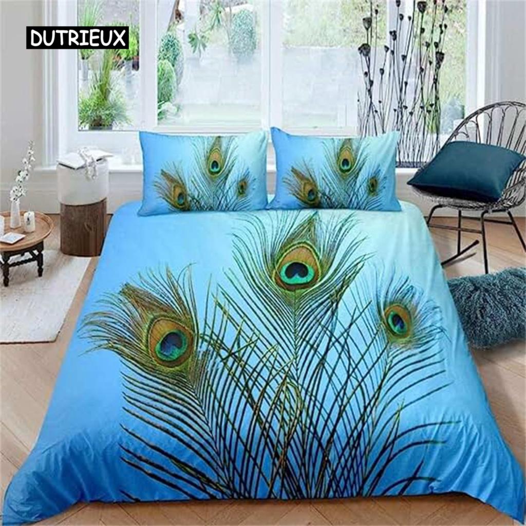 Luxusní Zlatý Povlak na Přikrývku Páv Povlak na Přikrývku Páv s Květinovou Ložní Soupravou pro Dospělé Dívky Zvířata Botanická Přehoz