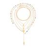 Trendy Y-Shaped Colorful Crystal Necklace Set Cross Conch Colored Rhinestone Necklace Colorful Layered Gold Jewelry Vacation