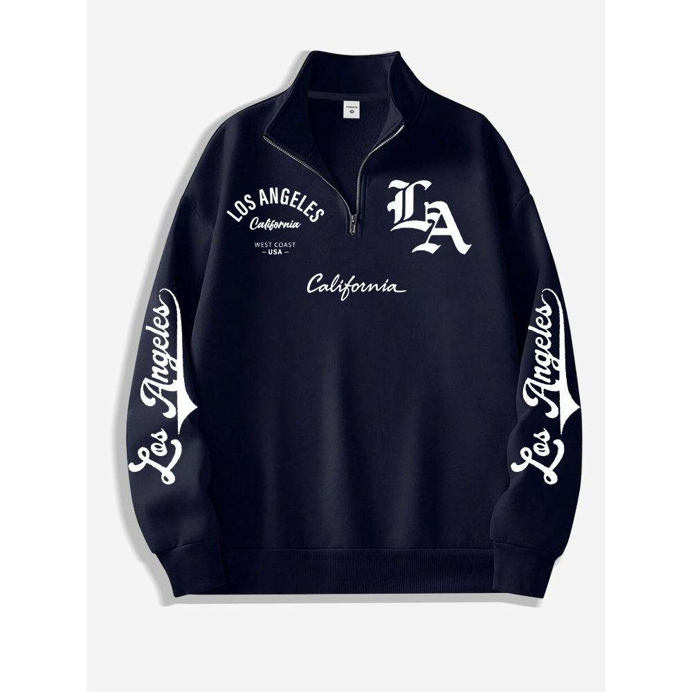 Los Angeles Printed Pattern Men s Half Zip Stand Up Collar Pullover, Casual California West Coast Stand Up Collar Sweatshirt S