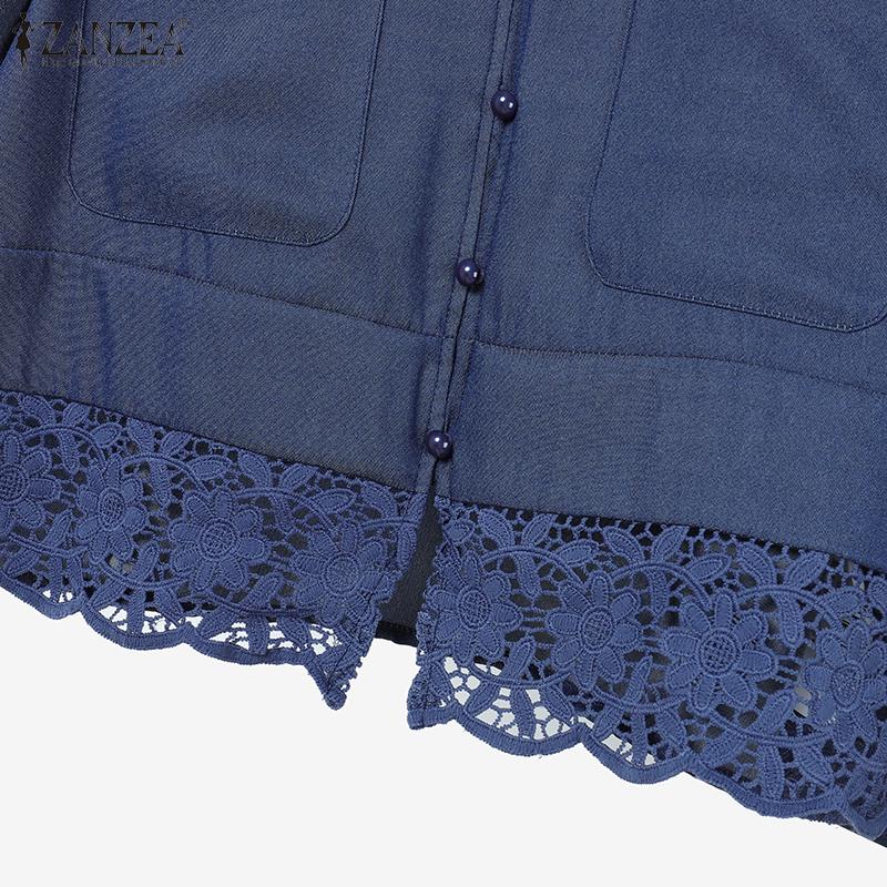 ZANZEA Women Lace Patchwork Short Sleeve Blouse and Shorts Summer Two Piece Suit Sets