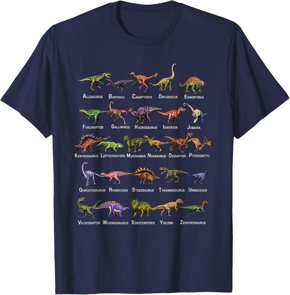 Dinosaur Alphabet Shirt Men's Cotton Graphic Tee Educational T-Shirt For Dino Lovers